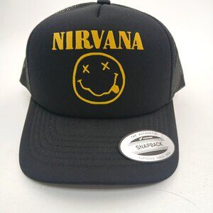 Nirvana Foam Mesh Snapback Trucker Hat Cap Black HTV application